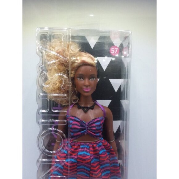 Barbie Fashionista 57 Doll African American Zig Zag Dress Curvy Open Box - Picture 4 of 12